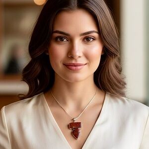 925 Silver Plated-Noreena Jasper Ethnic
Long Pendant Jewelry 2.1"